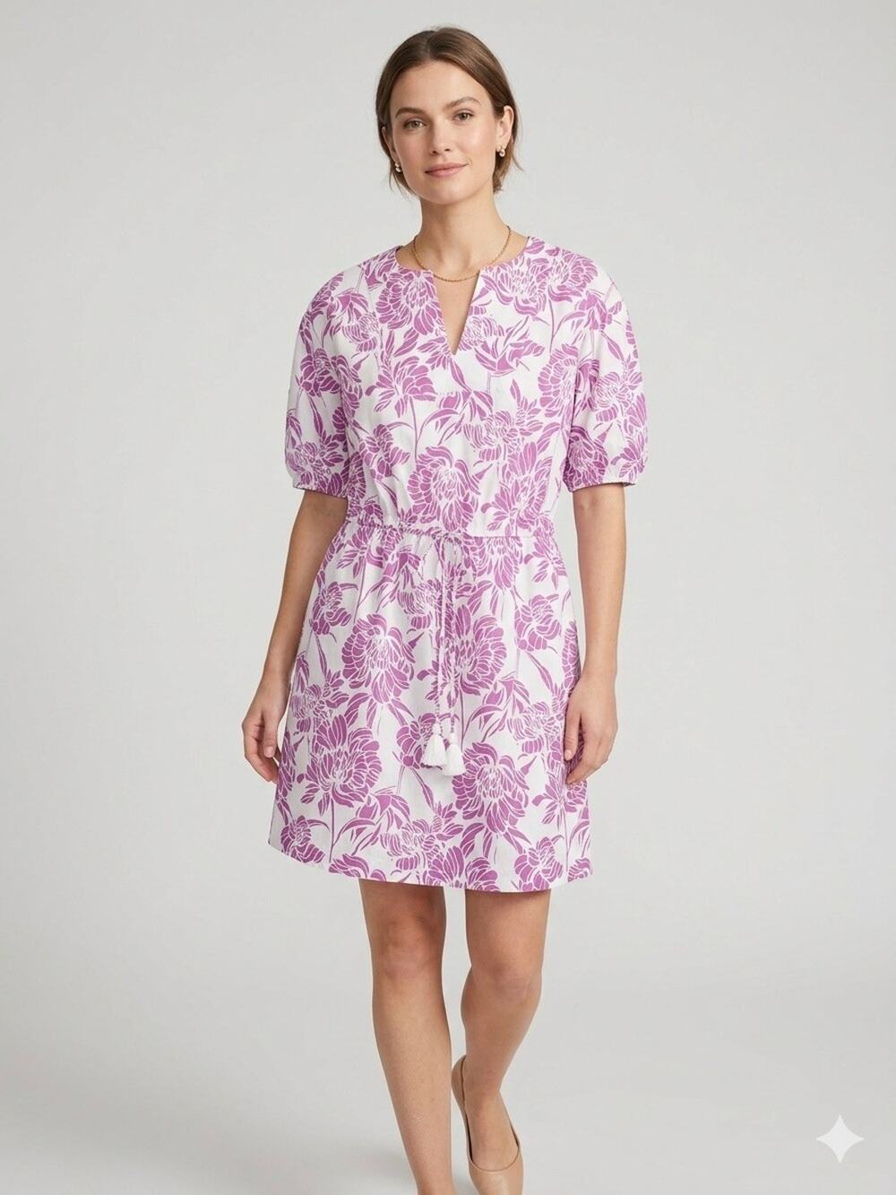 Chloe+ Rene Pink Floral Dress Cotton Puff Sleeve PM Cottagecore Summer Airy Chic